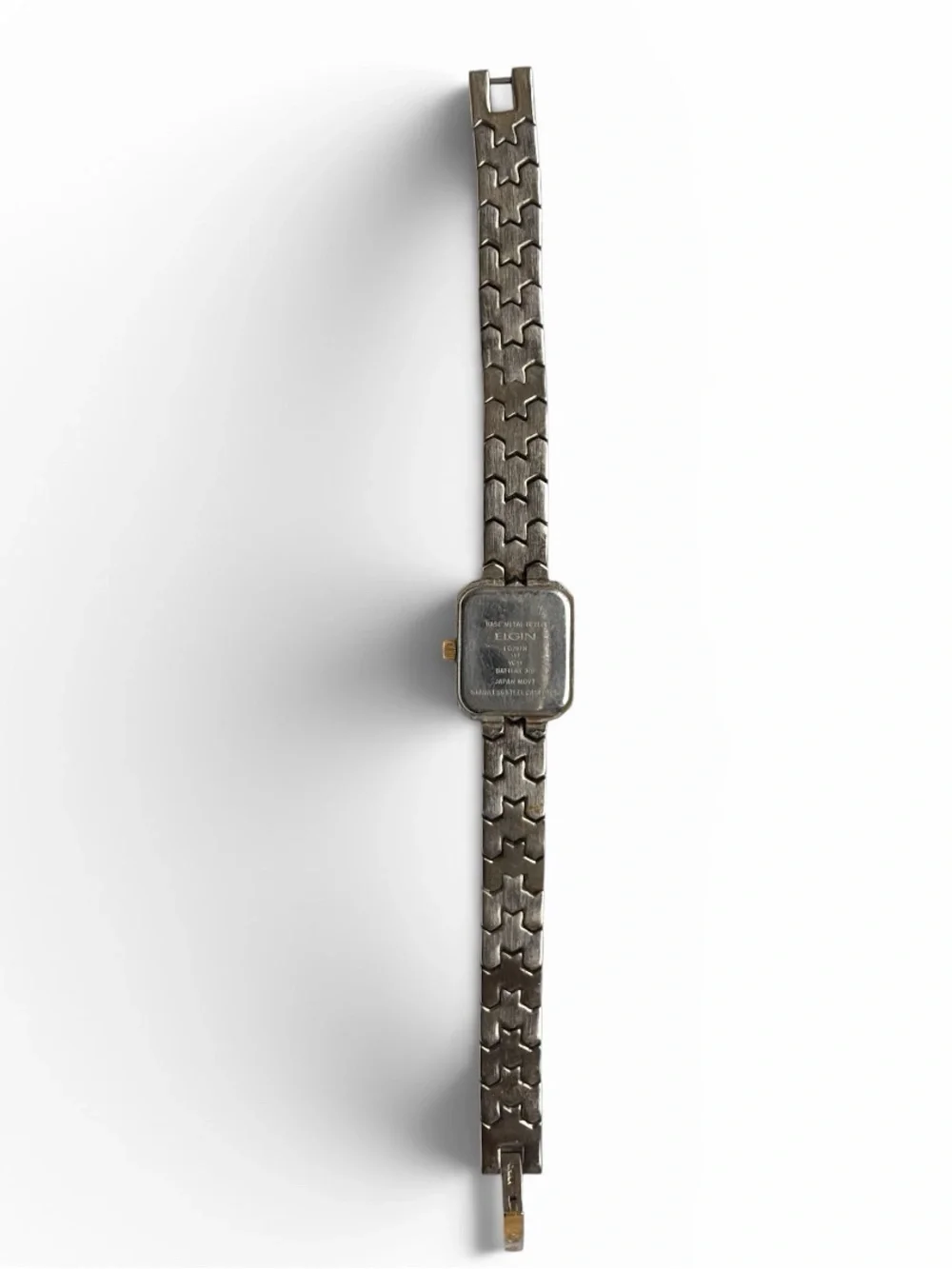 Vintage Elgin Two Tone Gold & Silver Square Face Ladies Watch Pearl Face